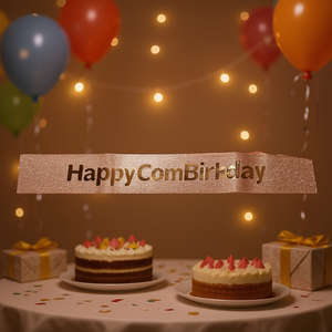 Banda de Feliz Cumpleaños en Oro Rosa Brillante con Letras en Oro Rosa, Decoraciones Elegantes para Fiestas de Cumpleaños - Product Image 3