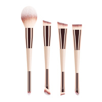 Ensemble de 4 pinceaux de maquillage à double tête, en nylon doux, pour poudre visage, blush, contour, fard à paupières, kit de pinceaux personnalisés avec logo en gros