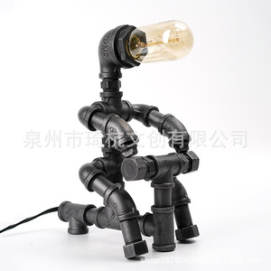 Industrial Pipe Robot Table <b>Lamp</b> Iron Material Incandescent Bulb Decorative Lighting For Bedroom <b>Study</b> Bar Shop - Product Image 5