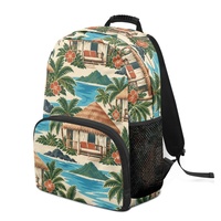 Sac à dos d'étudiant personnalisé de 17 pouces avec motif de cabanes de plage des îles du Pacifique pour l'école et les voyages