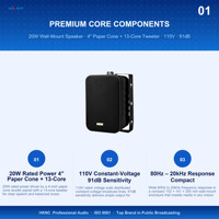 Speaker Dinding HKNC HG-GS3201-W 20W 110V 91dB Profesional PA Audio dengan Woofer Kerucut Kertas 4 inci & Tweeter 13-Core Audio Hi-Res