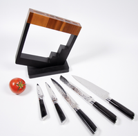 Ensemble de couteaux professionnels en acier inoxydable pour chef, 6 pièces, lame martelée, couteaux à pain et à éplucher de 8 pouces, manches en bois PAKKA écologiques