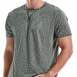 T-shirt Homme Coupe Ample Vintage Délavé Manches Courtes Col Rond Uni Sport Décontracté 100% Coton Jersey Respirant - Product Image 1