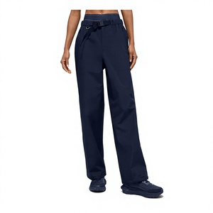 Pantalon de yoga taille haute pour femme, long, simple, à rayures latérales, en nylon respirant, avec ceinture élastique, séchage rapide - Product Image 1
