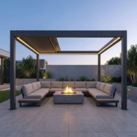 Pergola solaire intelligente avec éclairage LED, toit rétractable motorisé pour les divertissements en plein air, structure en aluminium, gazebo