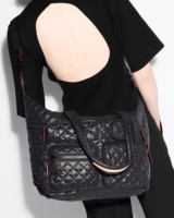 Tas Popok India Bergaya Warna Solid, Portabel untuk Perjalanan, Ukuran Kecil dengan Ritsleting, Logo Pelanggan Dapat Disesuaikan, Tas Jinjing Berlapis Quilted, Warna Hitam Navy