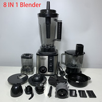 Mixeur 8-en-1 Multifonctionnel en Acier Inoxydable 4 L avec Hachoir à Viande, Commandes à Boutons Poussoirs à Vitesse Variable et 6 Lames