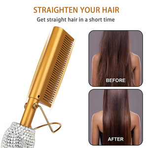 Lisseur de cheveux portable en plastique personnalisé avec strass, brosse chauffante électrique avec dents en acier inoxydable, double fonction 1200W - Product Image 3