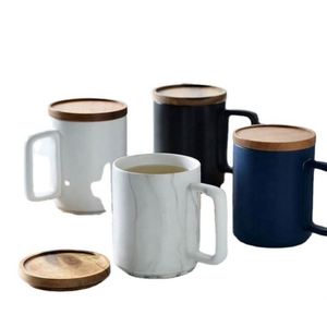 Nordic Folk Art Style Custom Logo Cork Base Ceramic Coffee Mug Insulated Wooden Bottom Plastic Lid Matte Grey <b>White</b> Black Glaze - Product Image 4