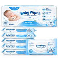 Lingettes pour bébé personnalisées OEM ODM avec logo, 99% d'eau pure, fibres végétales, sans alcool, hypoallergéniques, lot de 6, pour peau délicate de nouveau-né