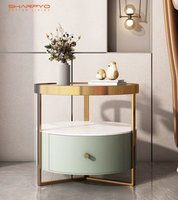 Table de chevet moderne de luxe avec plateau en verre doré, table d'appoint ronde, table de chevet, table basse de salon avec rangement