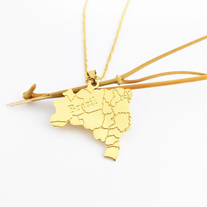 Collar de Cadena de Acero Inoxidable Chapado en <span class=keywords><strong>Oro</strong></span> de 18K, Colgante de Corazón Portugués de Brasil, Mapa de Río de Janeiro, Brasilia - Product Image 4