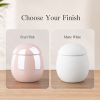 Urna Conmemorativa de Cerámica para Mascotas, 500ml, Frasco con Tapa en Forma de Huevo, Blanco Mate, Rosa Brillante, Pequeña Ceniza para Cremación, Moderna y Elegante