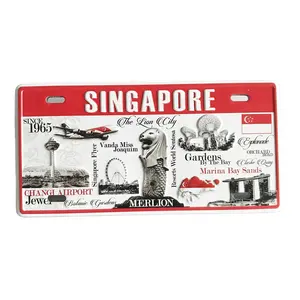 50x100mm Singapour Logo touristique aimant de réfrigérateur plaque d'aluminium en métal avec logo en relief cadeaux souvenirs du fabricant