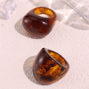 Trendy Geometric Acrylic Resin <strong>Ring</strong> Bold Large Amber Bubble Resin <strong>Stack</strong> <strong>Ring</strong> Elegant Women Jewelry - Product Image 3