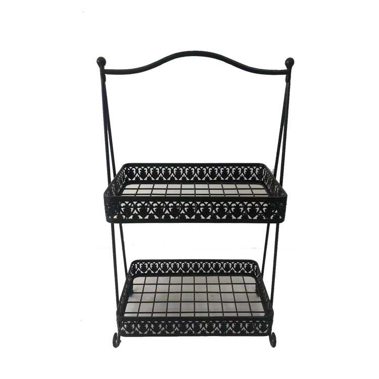 Outdoor Garden Metal Plant Stand Holder with 2 Shelves Flower Pot Display Rack for Balcony Decoration and Flower Store