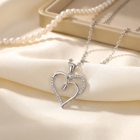 Collar Romántico de Plata de Ley 925 con Colgante de Corazón Calado y Circonita Cúbica, Chapado en Rodio, Joyería para Mujer