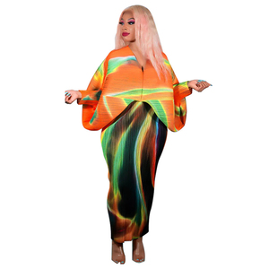 Canale <span class=keywords><strong>vendita</strong></span> calda 2023 scollo a V manica a pipistrello stampa africana turchia abiti Midi pieghettati donna signora elegante - Product Image 5