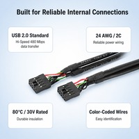 Cable USB 2.0 para Panel Frontal, Conector Hembra Dupont de 9 Pines, Extensión de Conector USB para Placa Base, Conector para Caja de PC con Código de Color, 24AWG