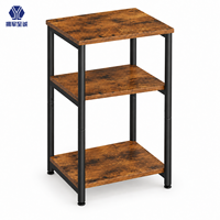 Table d'appoint vintage à 3 niveaux avec étagères imitation bois et structure métallique, petite table basse moderne pour salon et chambre à coucher