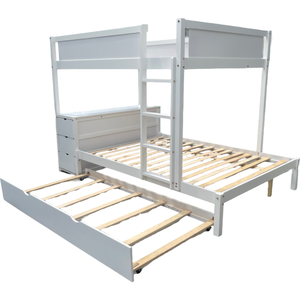 Lit superposé double avec armoire intégrée - Cadre de lit superposé double en bois avec rangement pour enfants, adolescents et adultes - Product Image 4