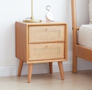 Mesa de <span class=keywords><strong>Noche</strong></span> Nórdica de Madera Maciza de Pino con 2 Cajones, Estilo de Lujo Ligero, Ratán, Muebles de Dormitorio Personalizables para Apartamentos Pequeños - Product Image 2