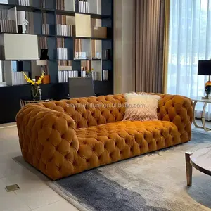 Cina Modern Pelapis 3 Tempat Duduk Sofa Bed Set Furnitur Kain Beludru Mebel Ruang Tamu
