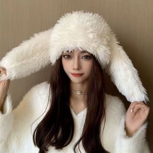 Winter <strong>Plush</strong> Warm Skiing Unisex Solid Color Fuzzy <strong>Hat</strong> Long <strong>Rabbit</strong> Ear <strong>Shape</strong> <strong>Hat</strong> - Product Image 4