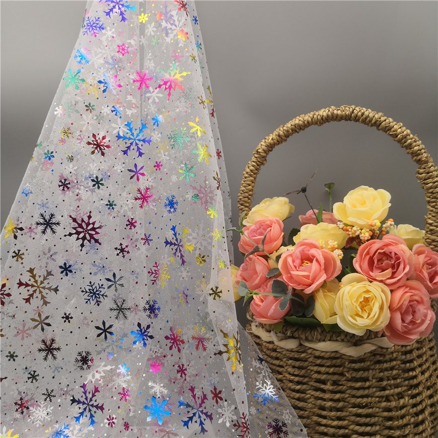 2021 заказной дизайн Радужная Снежинка Серебряный Блеск Блестящий тюль сетка Деформация Вязание бронзовая точка фольга сетка ткани