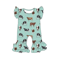 Vente chaude été bébé filles barboteuses conception occidentale impression personnalisée à manches courtes volants bébé filles vêtements enfant en bas âge combinaison