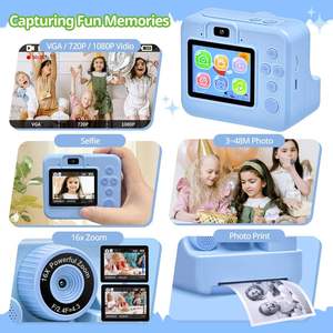 Appareil photo instantané portable pour enfants, double objectif, avec impression sur papier, carte MicroSD 32 Go, écran 2,4 pouces, zoom 21x-40x, vidéo 1080P - Product Image 4