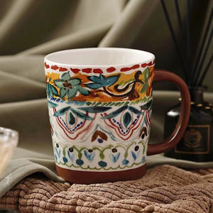 Tasse à thé de grande capacité avec poignée, style bohémien, pour boisson, en céramique, pour la maison et les hôtels, matériel coloré, 1 pièce - Product Image 2