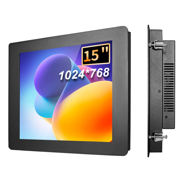 Factory 15 Inch 1024*768 Metal Panel Mount Embedded Industrial Display Resistive PCAP Touch Screen Monitor LCD -MI VGA Input
