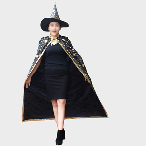 CM219 Adult Wizard Halloween Party Costume Glitter Star <strong>Witch</strong> <strong>Hat</strong> Cape Cloak for Adult Cosplay Party - Product Image 3
