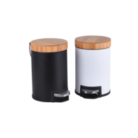 Poubelle à pédale ronde pour bureau et salle de bain, couvercle en bambou, revêtement en poudre, poubelle en bambou avec fermeture douce WBR068