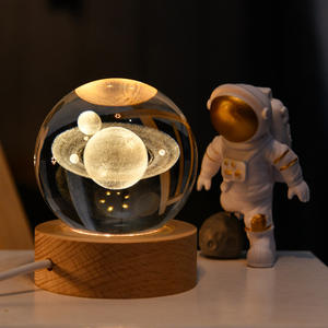 Lampe de nuit LED en cristal 3D, alimentée par piles, avec lumière blanche chaude, décoration moderne pour chambre à coucher, lampe Saturne - Product Image 5