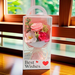 Bouquet de fleurs artificielles Ranguo de luxe rouge/rose/violet, boîte cadeau transparente, cadeau romantique longue durée pour la Saint-Valentin pour elle - Product Image 5