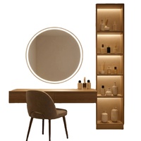 Table de toilette flottante sur mesure avec miroir rond éclairé pour mobilier de chambre