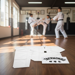 Uniforme de Taekwondo professionnel blanc en polyester/coton pour adultes unisexes avec impression sur le dos à col en V, toutes tailles, fabriqué au Pakistan - Product Image 3