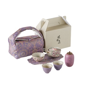 Taza de té de cerámica pintada a mano con diseño de flor de glicinia, juego de té Kung Fu retro con bolsa práctica, taza y tetera individuales, juego de té con diseño de loto. - Product Image 5
