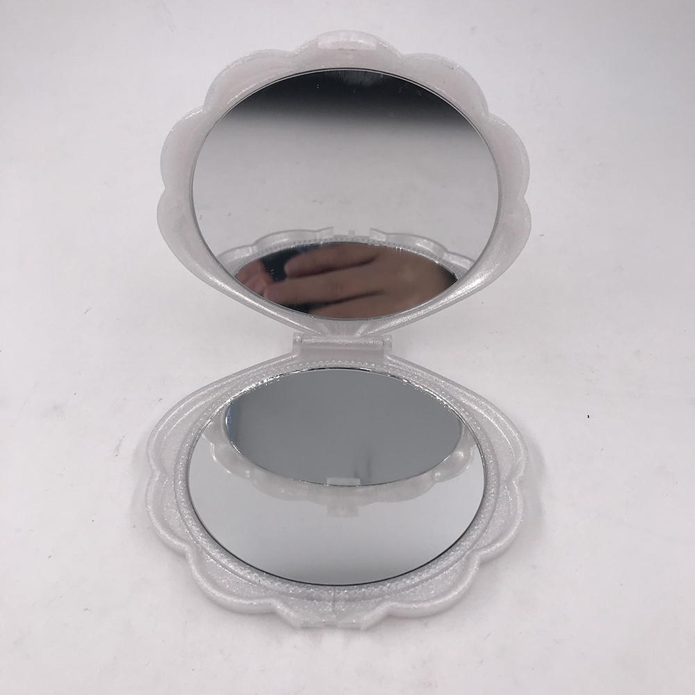 OEM ODM double face en forme de coquille en plastique de maquillage pliant poche miroir compact pour le voyage