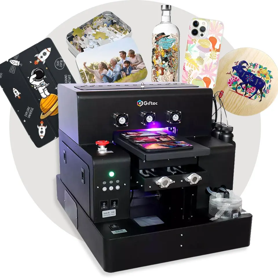 Hoge Snelheid Klein Formaat Digitale Inkjet Drukmachine A4a3 Uv Flatbed Printer Dtf Uv Folie 3d Reliëf Vernis Printprinter