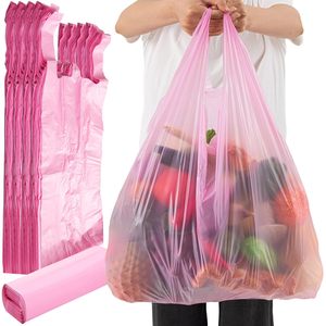 Sacs en plastique biodégradables en vrac pour T-shirts, avec poignées latérales épaisses, pour le commerce de détail, l'épicerie, les supermarchés et les restaurants (Rose) - Product Image 1