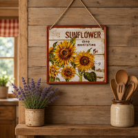 HARVEST SUNFLOWER Art Deco Plaques murales décoratives en métal pour la maison et la cuisine, ensemble de 2 pièces faites à la main