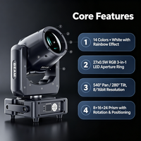 Mini projecteur à tête mobile 230W avec anneau d'ouverture LED RGB, 14 couleurs, 14 gobos, prismes 8+16+24 pour éclairage de scène