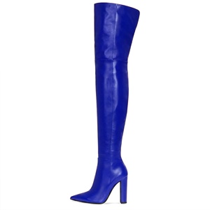 Bottines longues en cuir pour femmes, talons blocs d'hiver, <span class=keywords><strong>bottes</strong></span> cuissardes faites à la main, <span class=keywords><strong>bottes</strong></span> noires à talons hauts en gros à Chengdu - Product Image 3