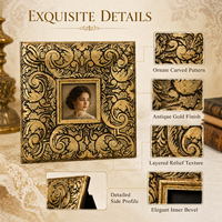 Cadre photo doré orné personnalisé, fabriqué à la main, style baroque exquis, cadre photo numérique mural avec couvercle en verre