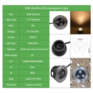 IP67 3 Wát ấm trắng nhôm <span class=keywords><strong>LED</strong></span> ánh sáng ngầm AC220V mặt đất boong tại chỗ cho đường lái xe & công viên inground đèn - Product Image 3