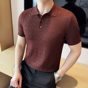 BNS Men's Ice Silk Knitted <b>Polo</b> Shirt Solid Color Short Sleeve Breathable Comfortable Summer Wear <b>White</b> Black Coffee - Product Image 2
