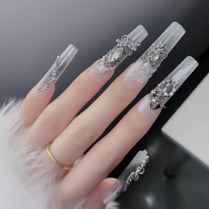12 faux ongles longs à presser, papillon en strass cristal 3D, luxe léger, multicolores, kit de manucure - Product Image 2